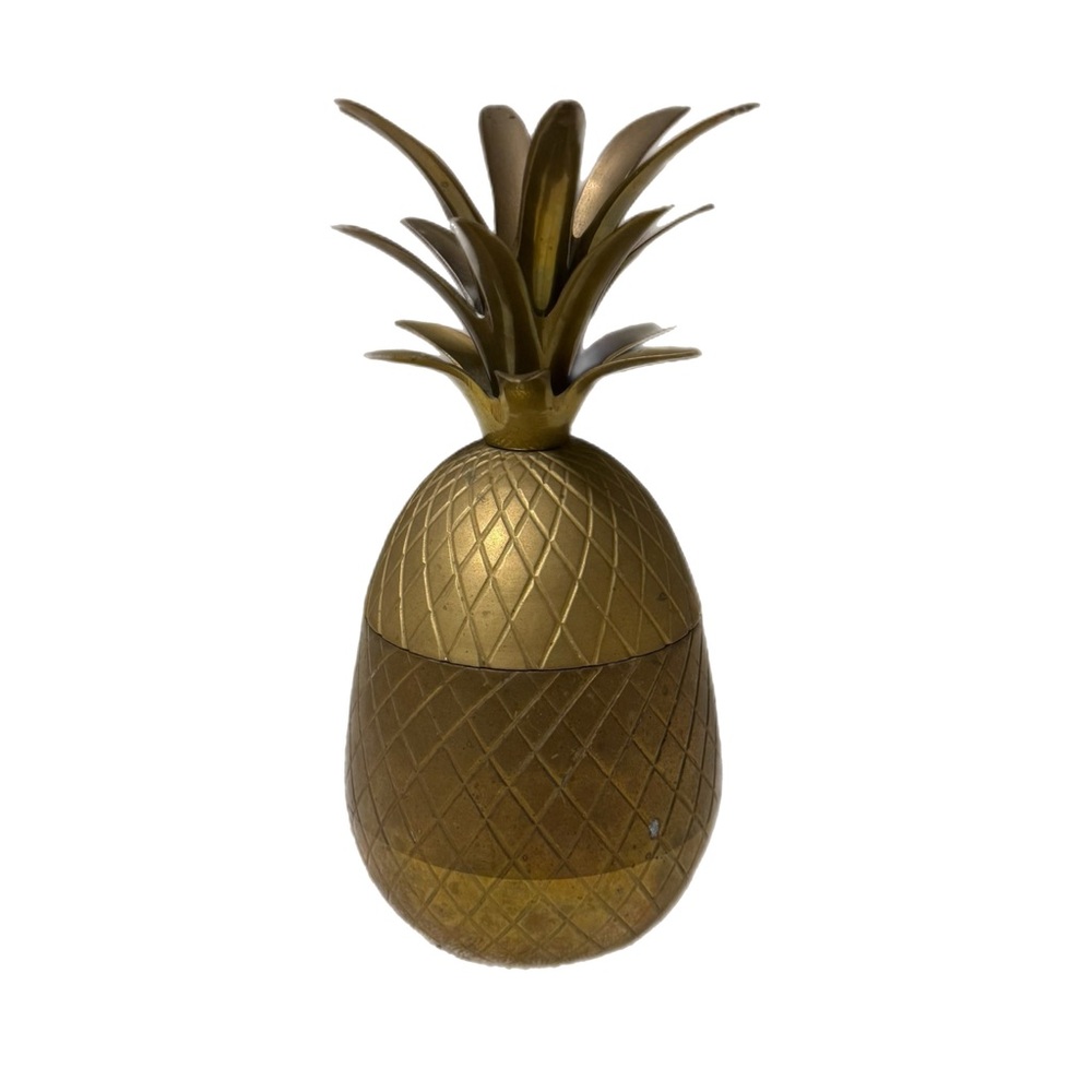 Vtg Brass Pineapple Container Coastal Nancy Meyer Asthetic Beach Decor Barware